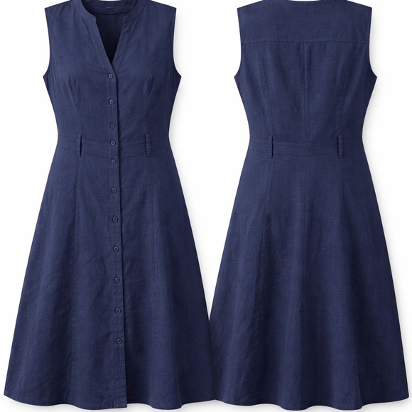 laura Pettites Dresses & Skirts - Navy Linen Button-Front Midi Dress